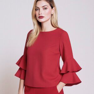 J.Crew Red  Tiered Bell-Sleeve Top "Lana" Blouse  Size 8T